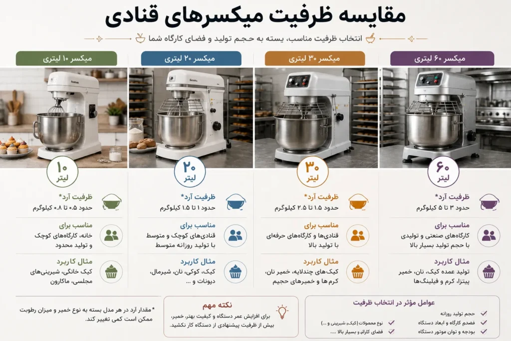 چند میکسر با ظرفیت‌های مختلف